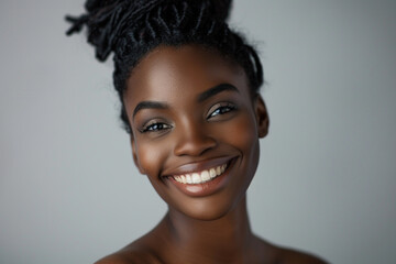 Smiling ebony woman exuding confidence in professional shoot