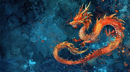 Chinese lunar new year celebration template with zodiac dragon and copy space design.