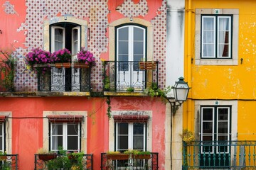 Fototapeta premium Colorful facades in Porto - Portugal . Beautiful simple AI generated image in 4K, unique.