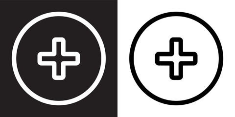 Add icon vector. Plus sign symbol in trendy flat style. Medical cross vector icon illustration isolated on black and white background