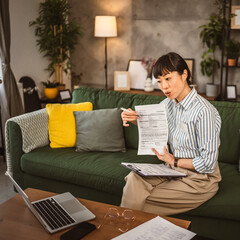 Mature japanese woman have consultation via video call work from home