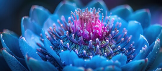 Close Up of Blue Flower With Pink Center - Powered by Adobe