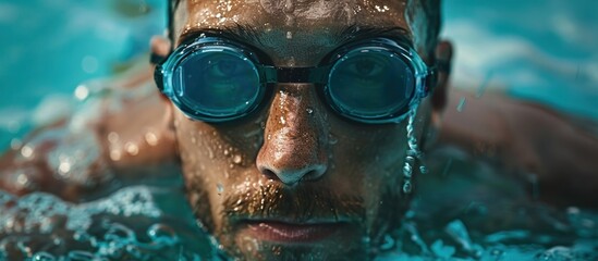Man Swimming in Pool With Goggles - Powered by Adobe