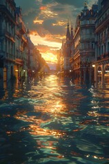 Flooded   streets of the city Generative AI