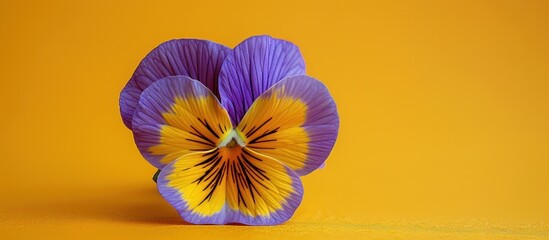 Purple and Yellow Wild Pansy Flower on Yellow Background