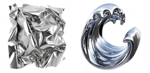 3D chrome ripples. Sleek metal shapes for abstract art.
