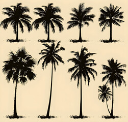 Silhouettes of palm trees on isolated background, perfect for tropical vacation designs or summer-themed projects.