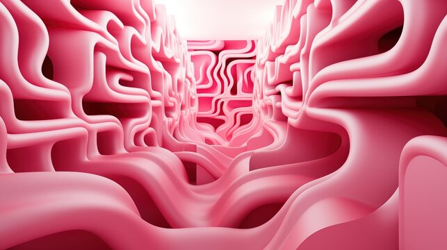 Abstract Pink Maze-Like 3D Digital Illustration