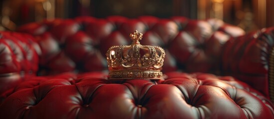 Fototapeta na wymiar Crown sitting on Red Leather Couch