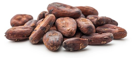 Obraz premium pile of cocoa beans on a white background