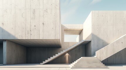 A concrete building with stairs leading up to it.