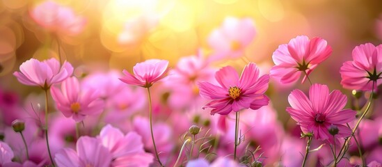 Pink Flowers Field Under Sunlight