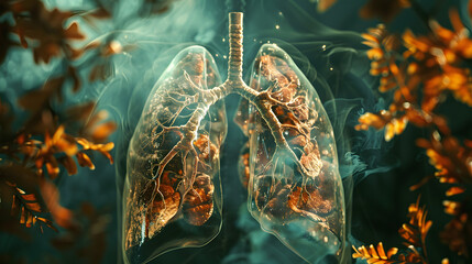 A detailed illustration of the human lungs. showcasing their structure and components in an educational setting 