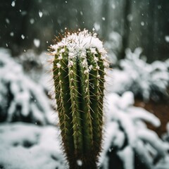 Snowflakes on Cactus in Winter