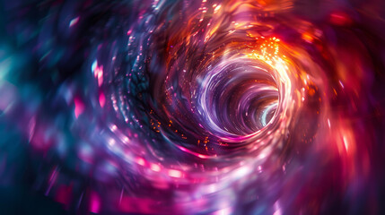 A spiral tunnel with a bright purple and orange glow