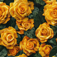 Seamless pattern of pretty yellow roses