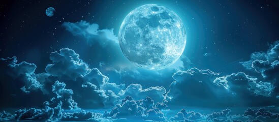Naklejka na ściany i meble Full Moon Illuminating Night Sky With Clouds