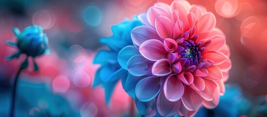 Vibrant Pink and Blue Flower Close Up - obrazy, fototapety, plakaty