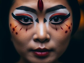 Close-up of a Woman with Traditional Theatrical Makeup