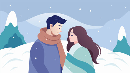 The crisp air and blanket of white snow creates a perfect backdrop for a couple to share intimate thoughts and emotions with one another.. Vector illustration