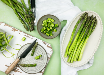preparing green fresh asparagus