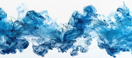 Blue Ink Mixing in Water on White Background