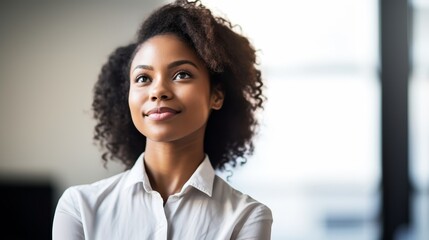 Confident young professional woman looking towards the future