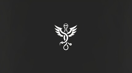 healthcare logo, simple black and white logo, copy and text space, black background, 16:9