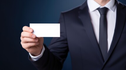 man in suit holding business name card, ai