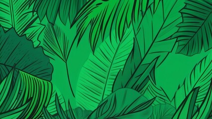Radiant neon green foliage patterns in a dense, digital tropical leaf arrangement