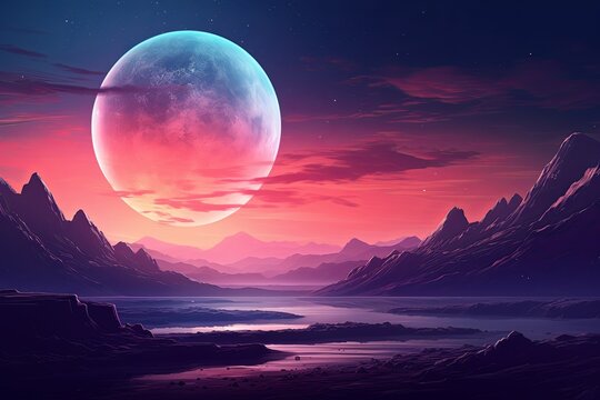 Alien Horizon: Futuristic Gradients on a Planetary Landscape