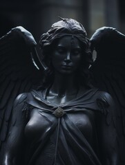Majestic angel statue in dramatic lighting