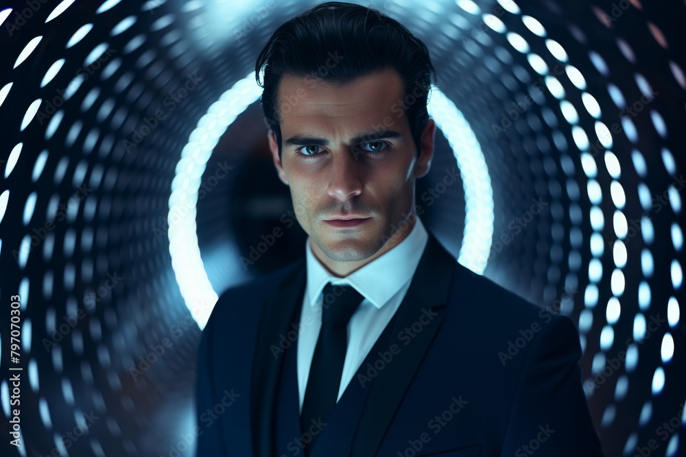 Poster Confident businessman in futuristic setting