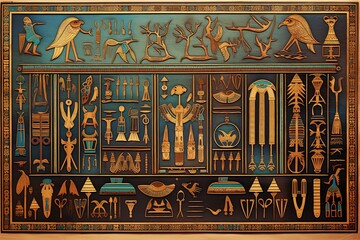 Ancient Egyptian Hieroglyph Gradients Archeological Study Poster - obrazy, fototapety, plakaty