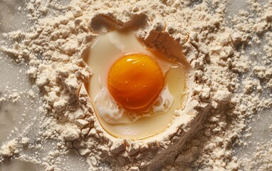 Fresh Egg on Flour Surface Generative AI