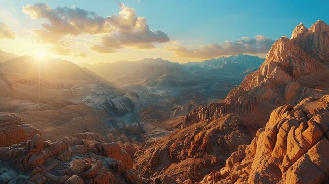 A panoramic view of a beautiful mountain landscape, symbolizing Mount Sinai where the Ten Commandments were given during Shavuot.