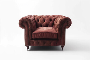 An angled shot of a Chesterfield chair, capturing its plush seat cushion and supportive back, isolated on solid white background.