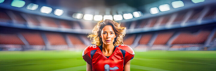 football player woman looking at the camera in a stadium