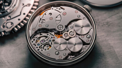 A captivating close-up of disassembled watch mechanism