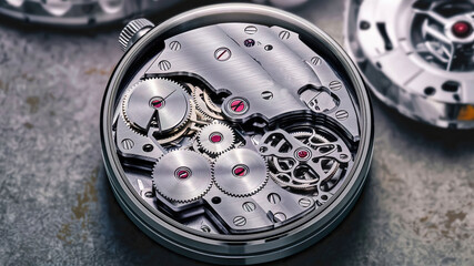 A captivating close-up of disassembled watch mechanism