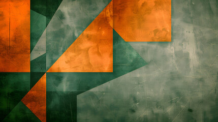 A green and orange grunge background texture with large geometric shapes. 