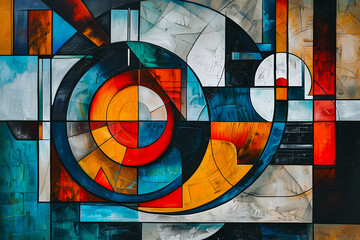 Spirale, peinture abstraite géométrique moderne - obrazy, fototapety, plakaty