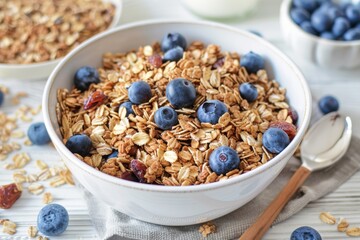 Vegan cooking content enriches healthy breakfast meals with healthful muesli ingredients, adding versatile morning porridge with oats to the diet for a yellow cereal boost.