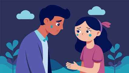 A tearful session as the couple delves into childhood traumas that have affected their relationship.. Vector illustration