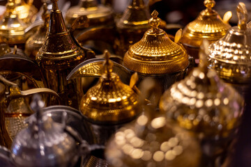 Arabic traditional coffee pots, UAE heritage and culture, hospitality symbol
