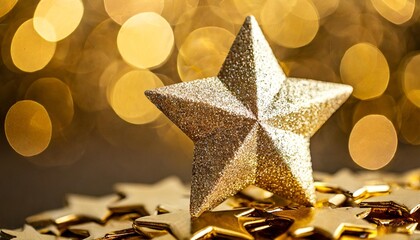 customers gold stars isolated on a golden background in the style of vray tracing