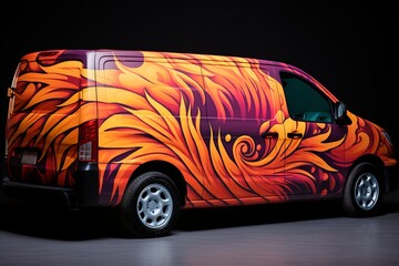 Mythical Phoenix Fire Gradients Car Wrap Design: Fiery Flames and Feathered Fantasy