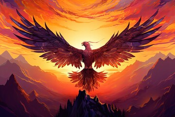 Phoenix Fire Gradient Travel Adventure: Mythical Phoenix Art Landscapes