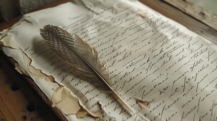 Ancient letter written by beautiful handwriting and an ink feather