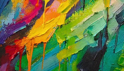 closeup of abstract rough colorful multicolored rainbow colors art painting texture with oil...